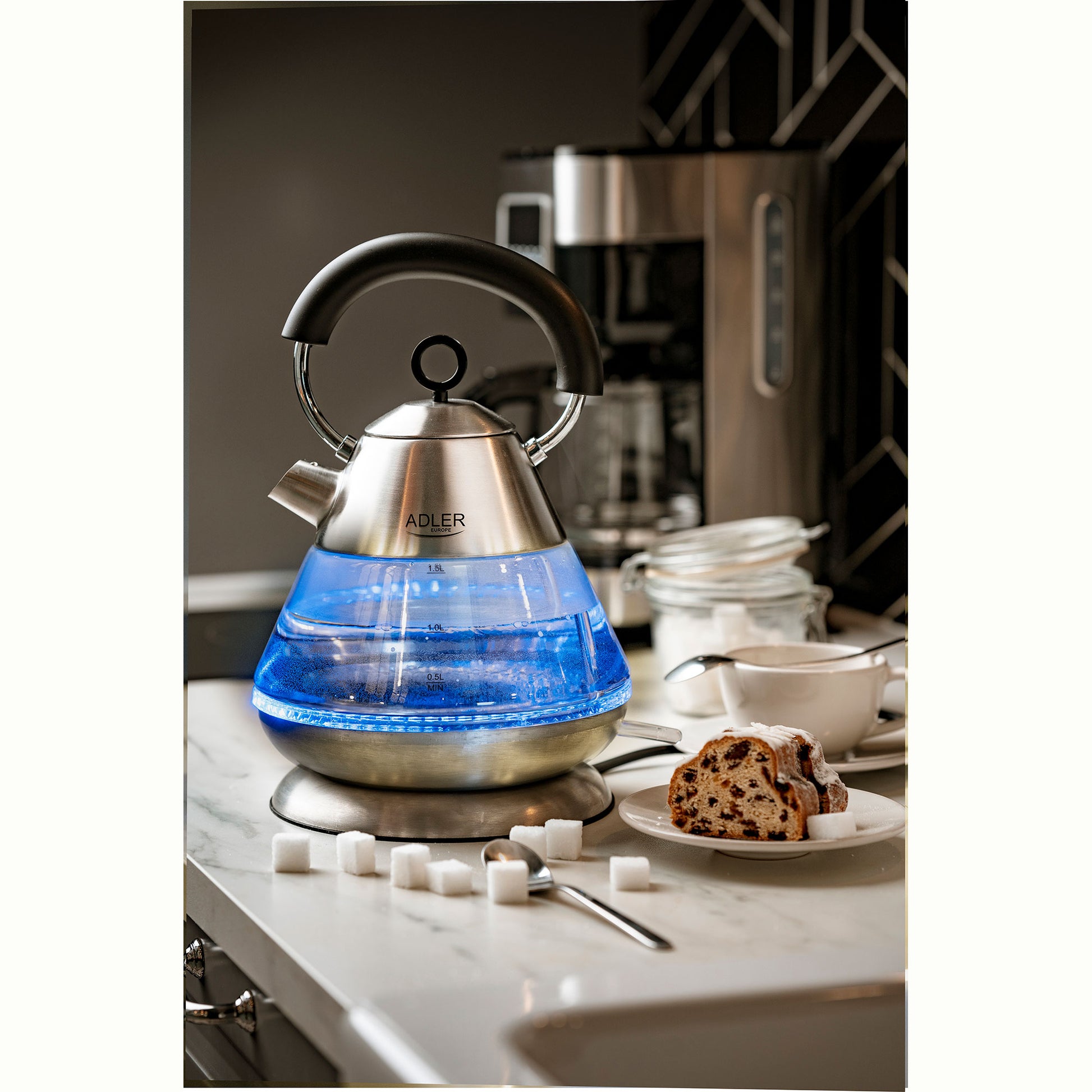Hervidor Agua Eléctrico 1,5 Litros Jarra Cristal Inalámbrica Retroiluminada, Apagado Automático Adler Ad 1282, 2200w_2