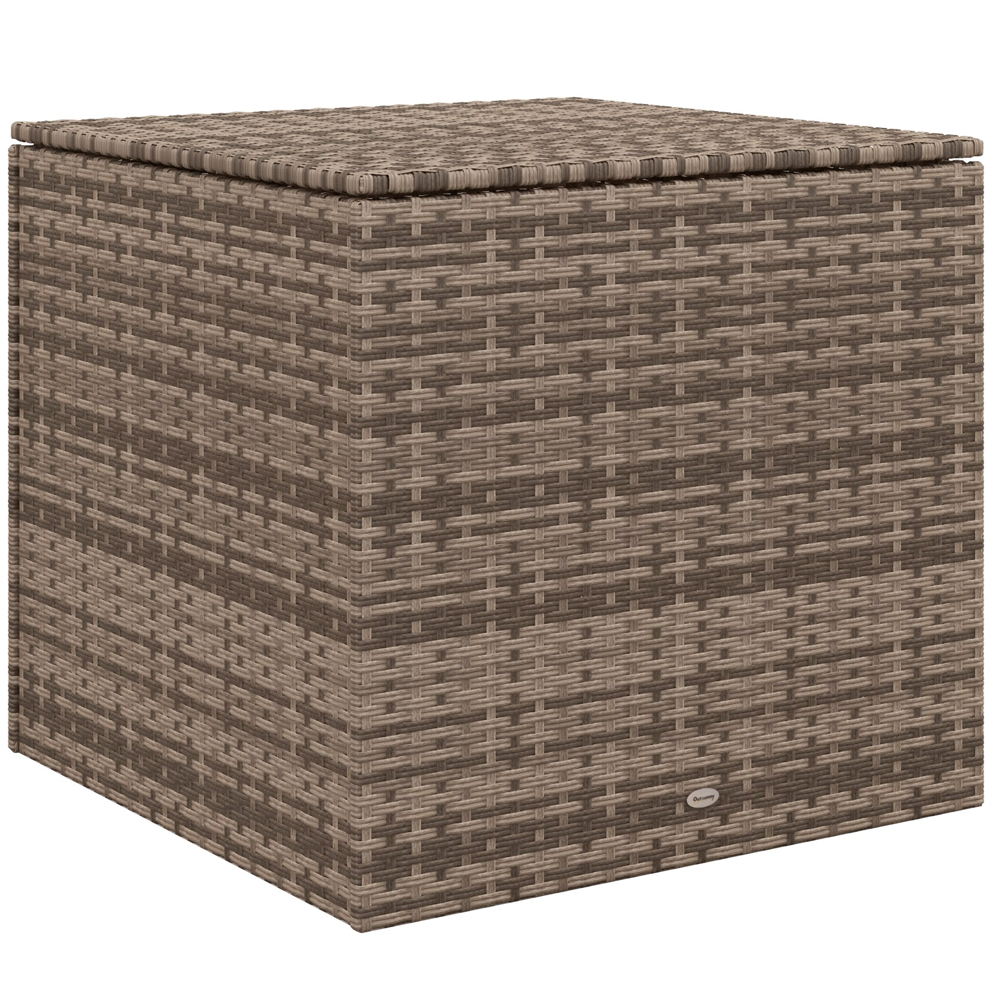 Outsunny Baúl De Exterior De Ratán Sintético 75x75x70 Cm Con Varilla Hidráulica_0