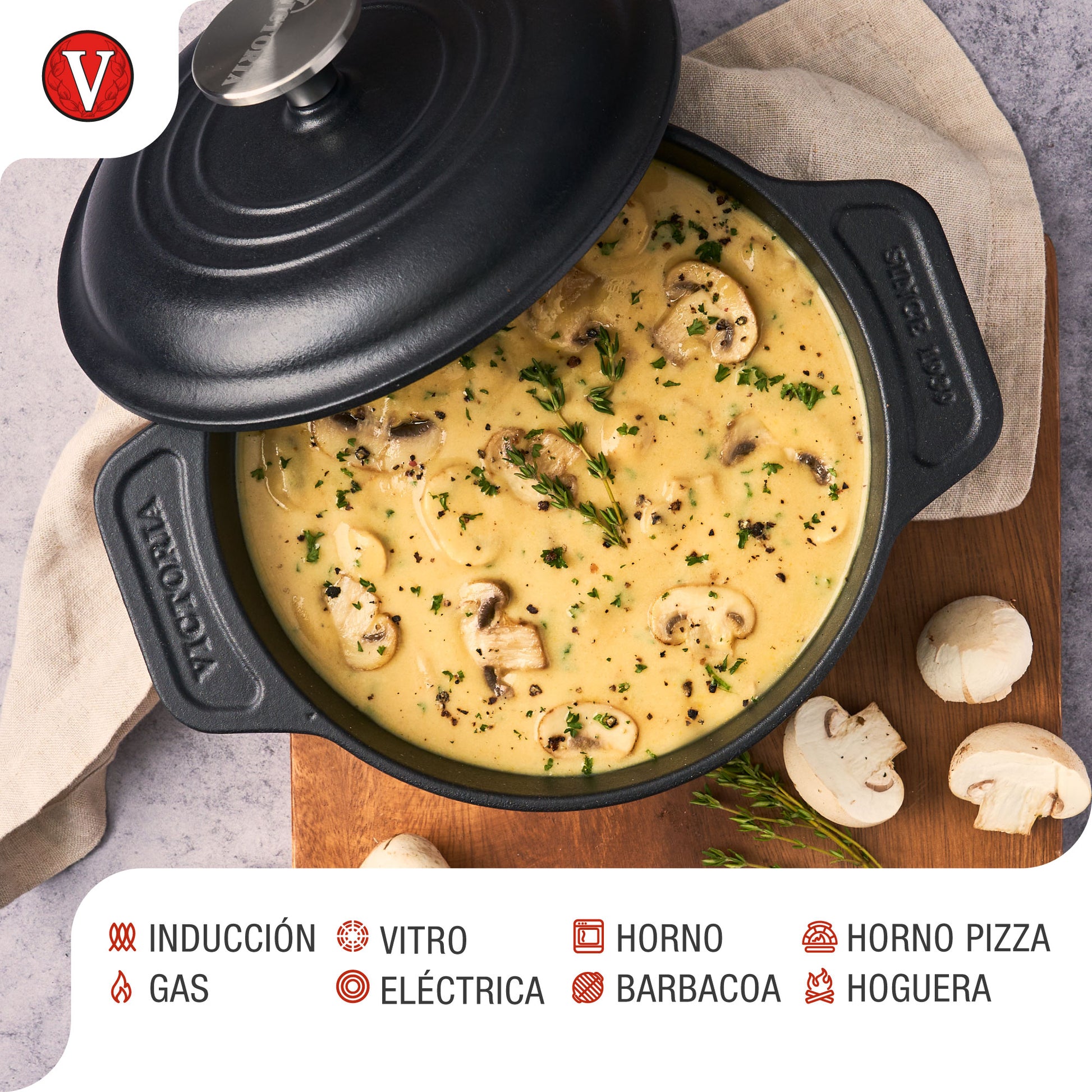 Victoria Horno Holandés Olla Inducción Hierro Fundido Esmaltado 20cm, Cocotte 1,9l, Sin Ptfe Ni Pfoa, 34894, Negro_3