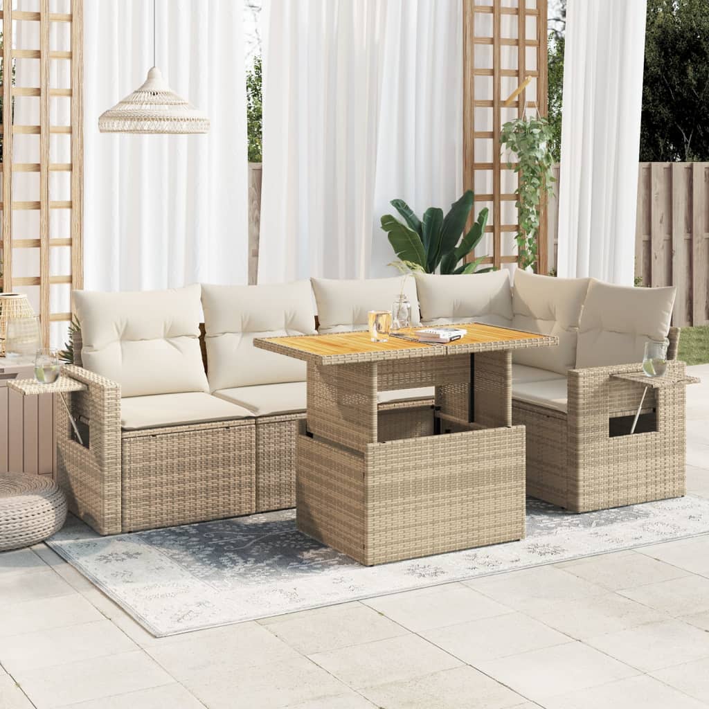 Juego De Sofás Jardín Con Cojines 6 Pzas Ratán Sintético Beige / Vetonek_2