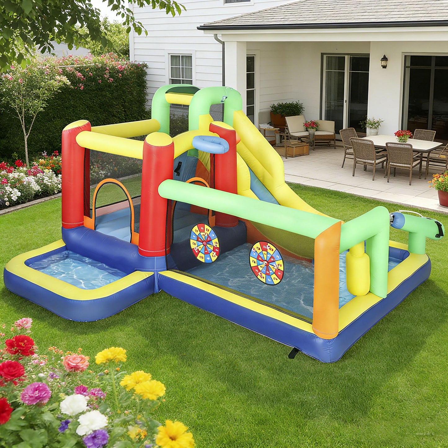 Aiyaplay Castillo Hinchable Acuático Con Soplador 550w 9 En 1 Tobogán Escalada_1