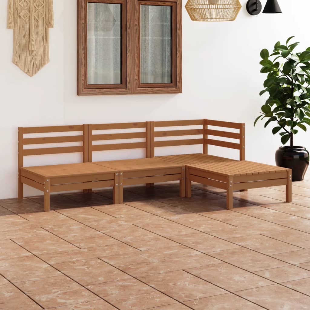 Juego Muebles De Jardín 4 Pzas Madera Maciza Pino Marrón Miel / Vetonek_5