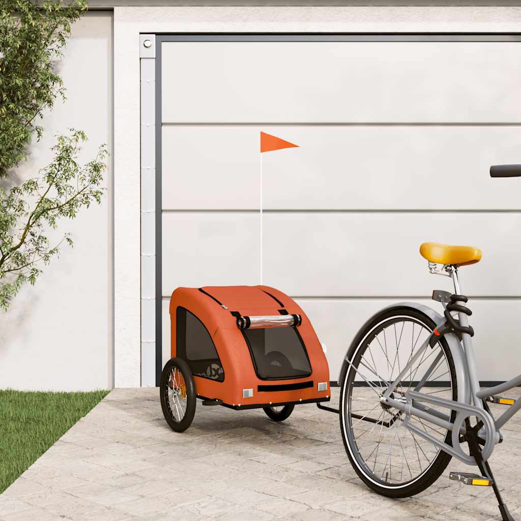 Remolque De Bicicleta Mascotas Hierro Tela Oxford Naranja_1