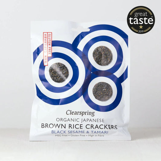 Bolachas biológicas de arroz integral e sésamo preto Clearspring 40g