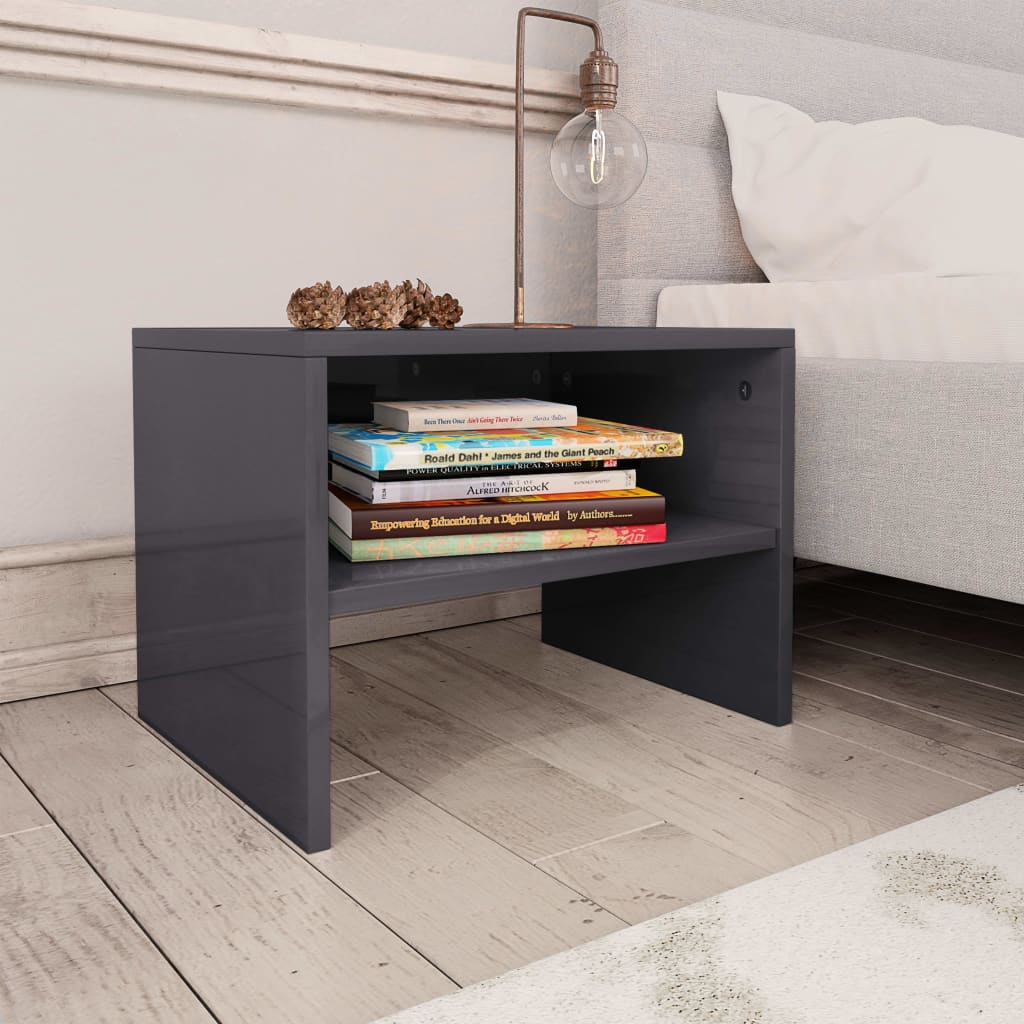 Mesitas De Noche 2 Uds Madera Gris Brillo 40x30x40 Cm_0