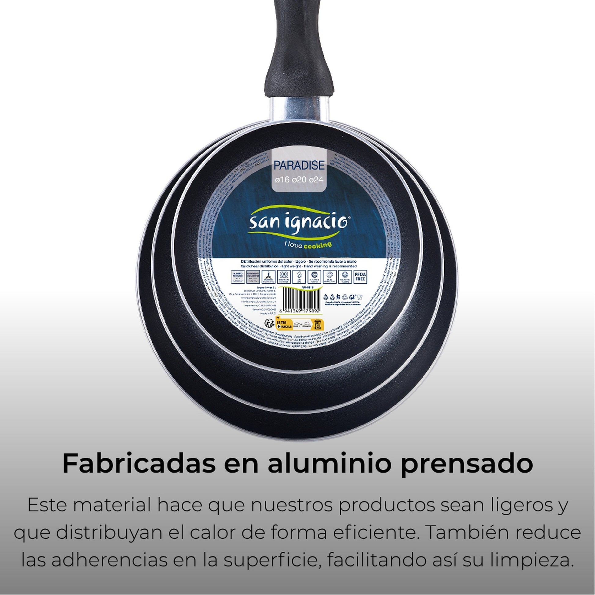 Juego De 6 Pc Batería De Cocina + Set 3 Sartenes (16/20/24cm) Aluminio Prensado Navy Paradise_3