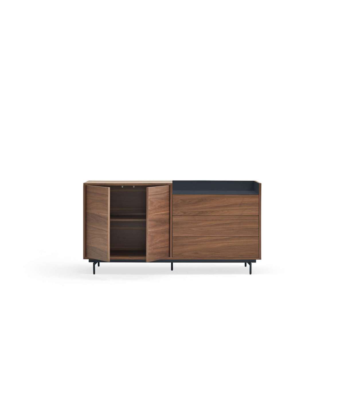 Mueble Aparador Para Comedor Modelo Valley 2 Puertas 3 Cajones Acabado Nogal/azul, 45cm(an_1
