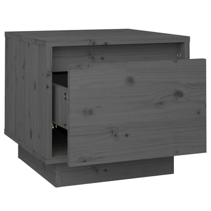 Mesita De Noche Madera Maciza De Pino Gris 35x34x32 Cm_3
