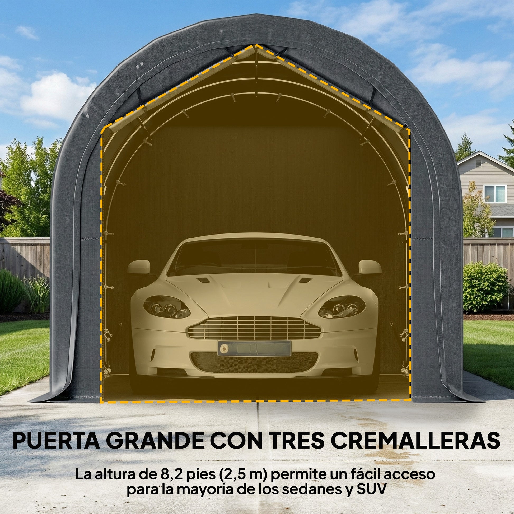 Outsunny Carpa Garaje 3x6 M Impermeable Con Puerta Enrollable Y Ventanas Gris_5