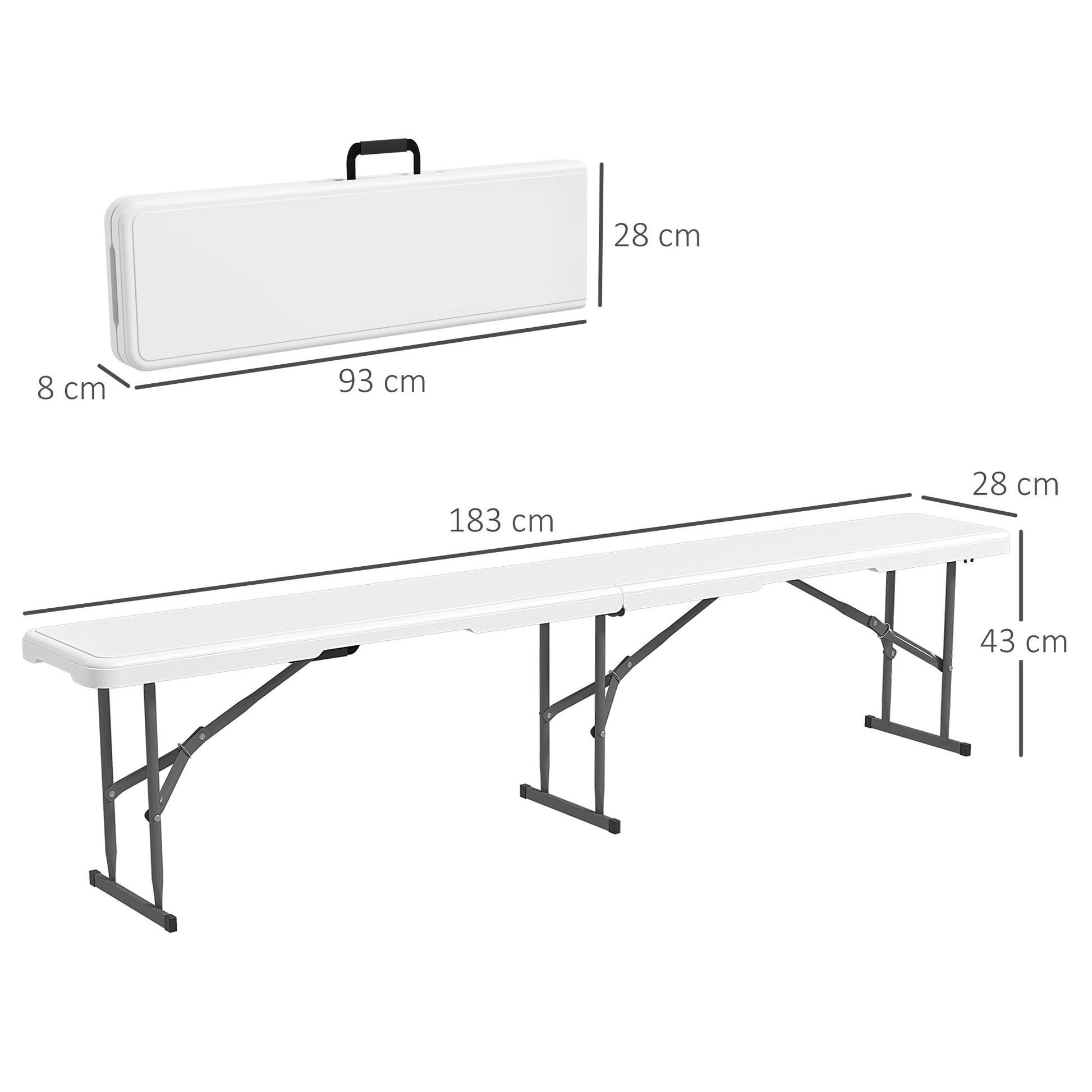 Outsunny Banco De Jardín Plegable De 3 Plazas 183x28x43 Cm Blanco_2