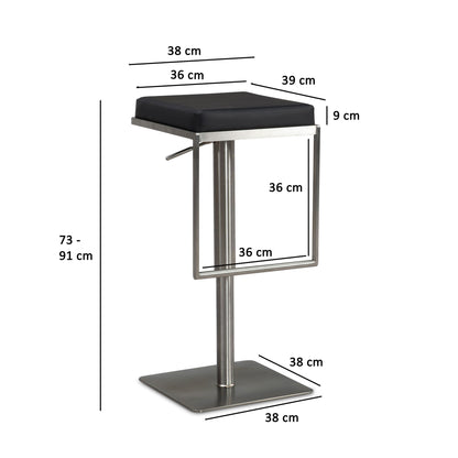 Taburete De Bar Negro De Piel Sintética De Acero Inoxidable_3
