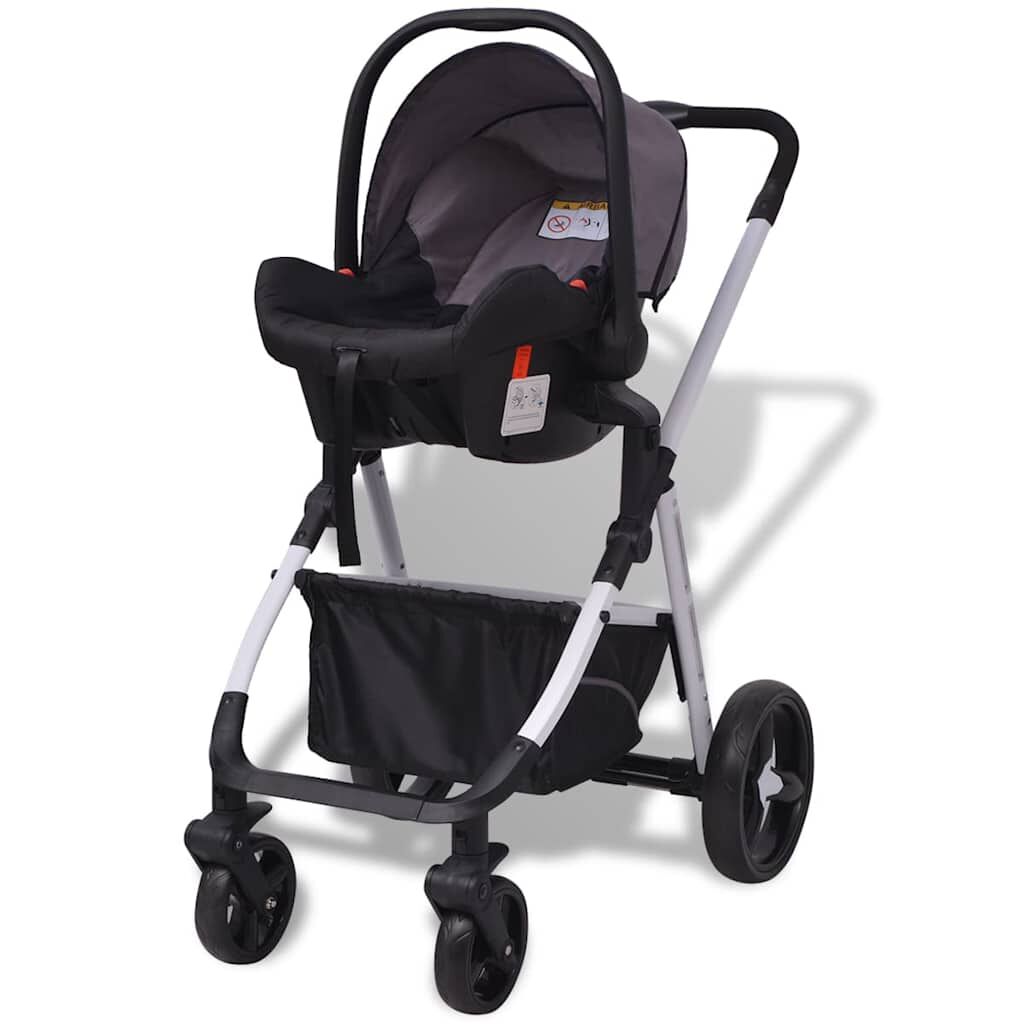 Vidaxl Cochecito De Bebé 3 En 1 Gris Y Negro Aluminio_4