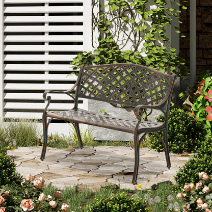 Outsunny Banco De Jardín De 2 Plazas De Aluminio Fundido 103x62x83 Cm Bronce_1