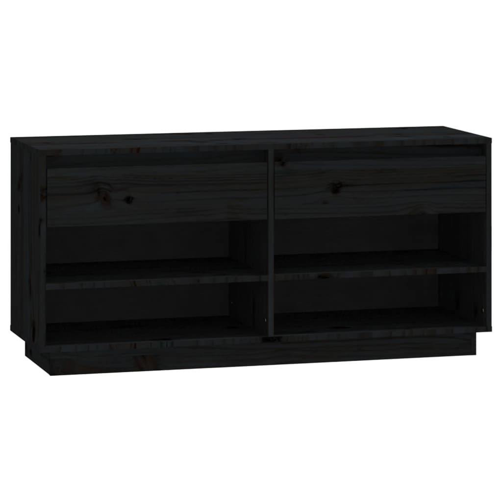 Mueble Zapatero De Madera Maciza De Pino Negro 110x34x52 Cm / Vetonek_5