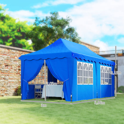 Outsunny Carpa Plegable Pop-up 6x3 M Anti-uv Con 6 Paredes Laterales Azul_2