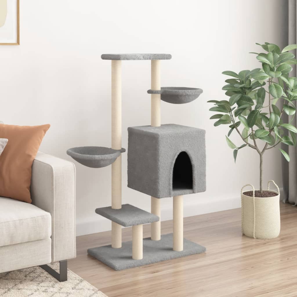 Rascador Para Gatos Con Postes De Sisal Gris Claro 117 Cm_2