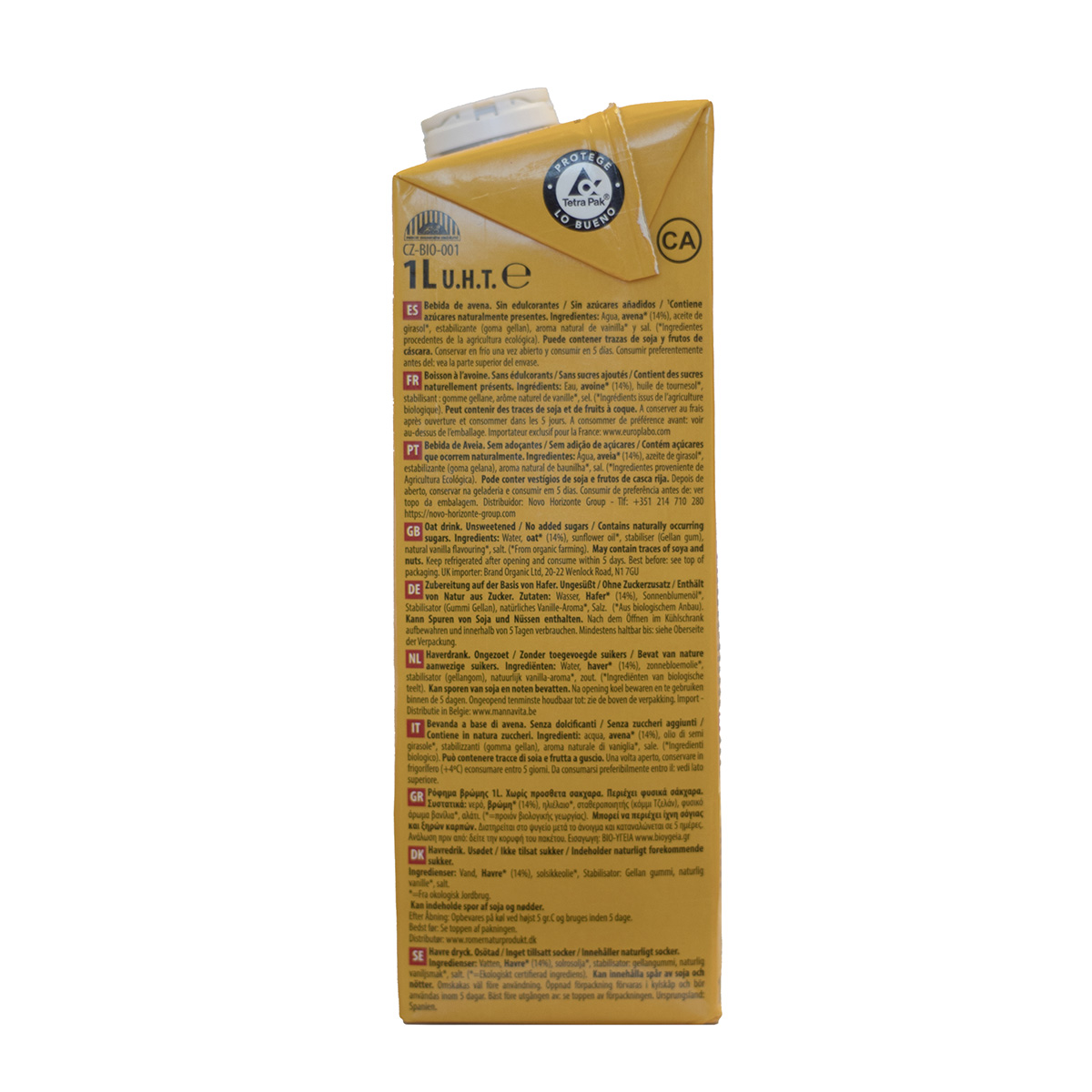 Embalagem de 6 x Bebida de Aveia BIO NaturGreen 1 L