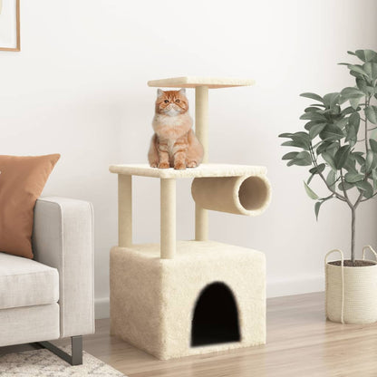 Rascador Para Gatos Con Postes De Sisal Color Crema 109,5 Cm_1