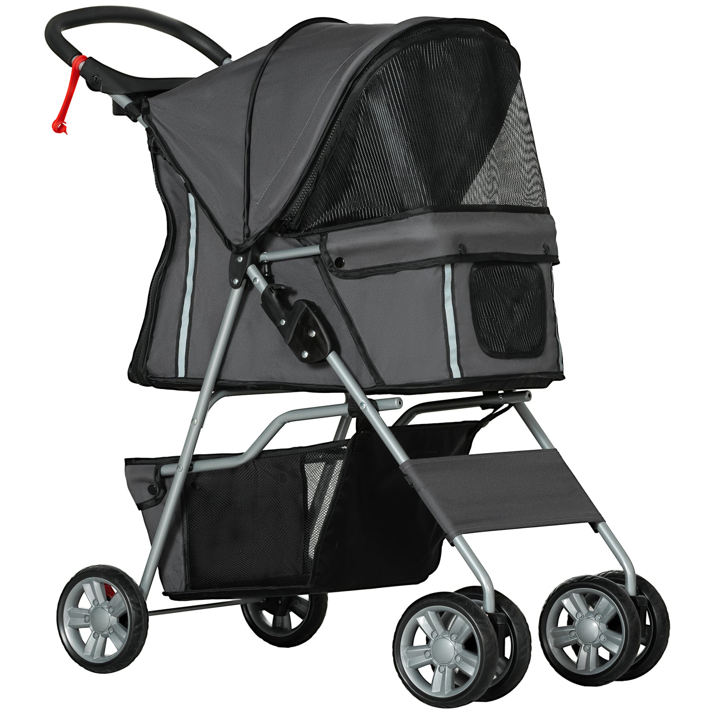 Pawhut Carrito Para Perros Plegable Con Toldo Ajustable 75x45x97 Cm Gris_0