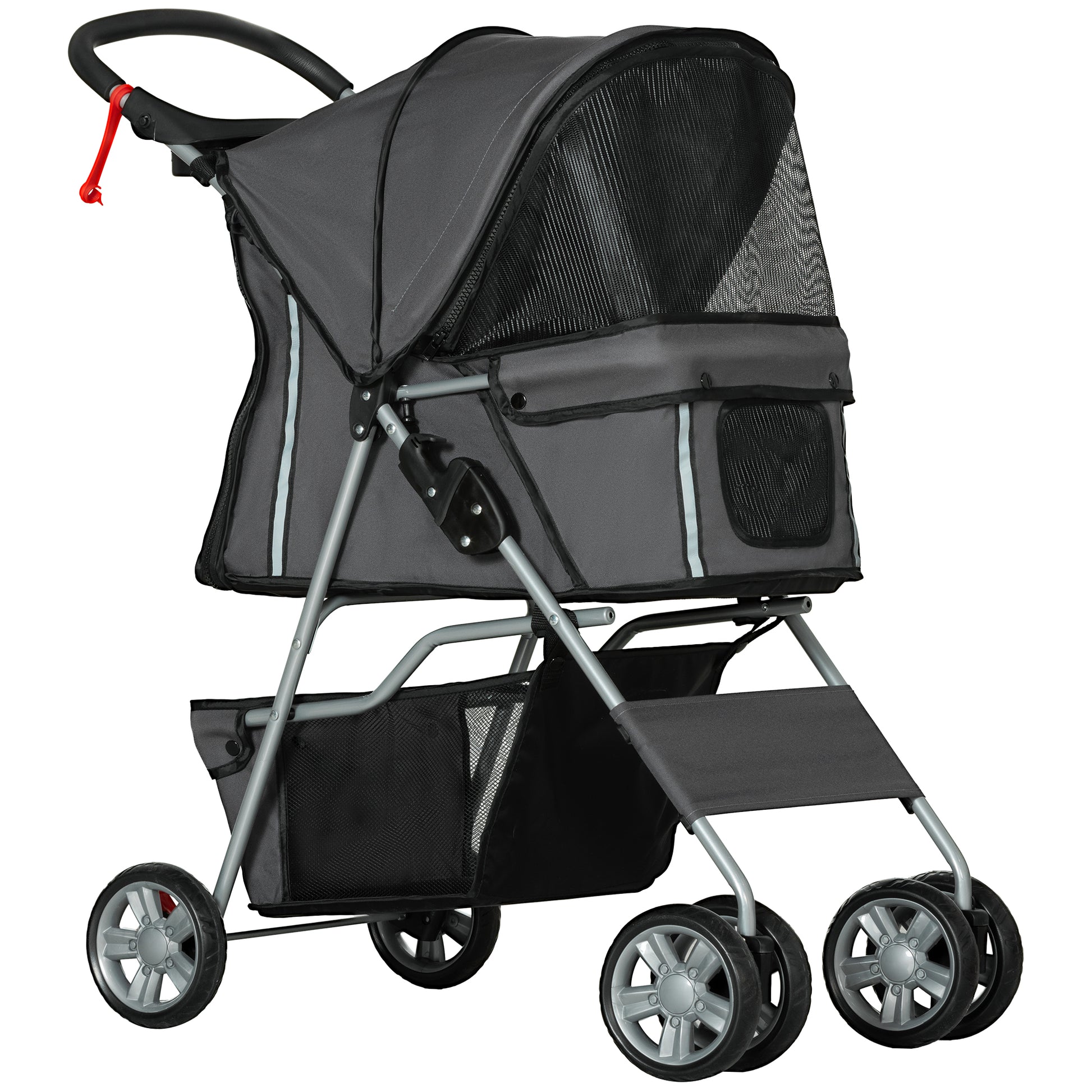 Pawhut Carrito Para Perros Plegable Con Toldo Ajustable 75x45x97 Cm Gris_0
