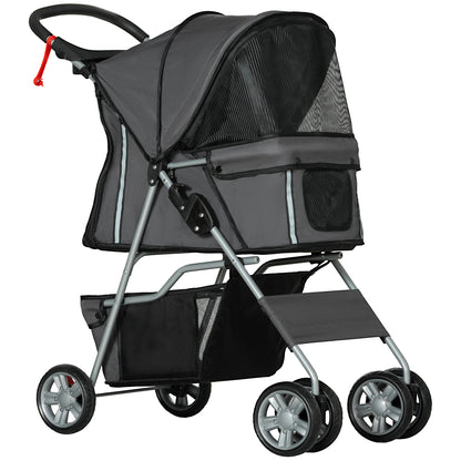 Pawhut Carrito Para Perros Plegable Con Toldo Ajustable 75x45x97 Cm Gris_0