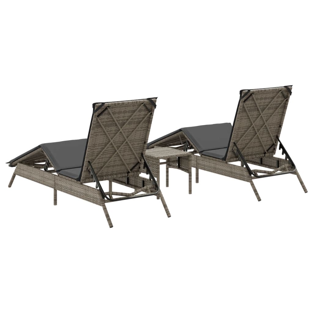 Tumbonas Con Mesita 2 Unidades Ratán Sintético Gris / Vetonek_5