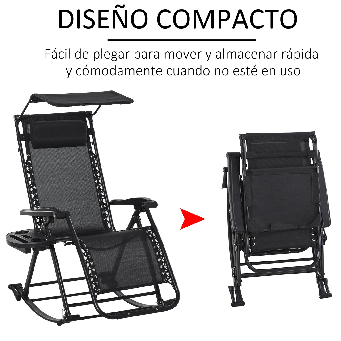Outsunny Silla Mecedora De Jardín Plegable Con Techo Reposacabezas Extraíble_5