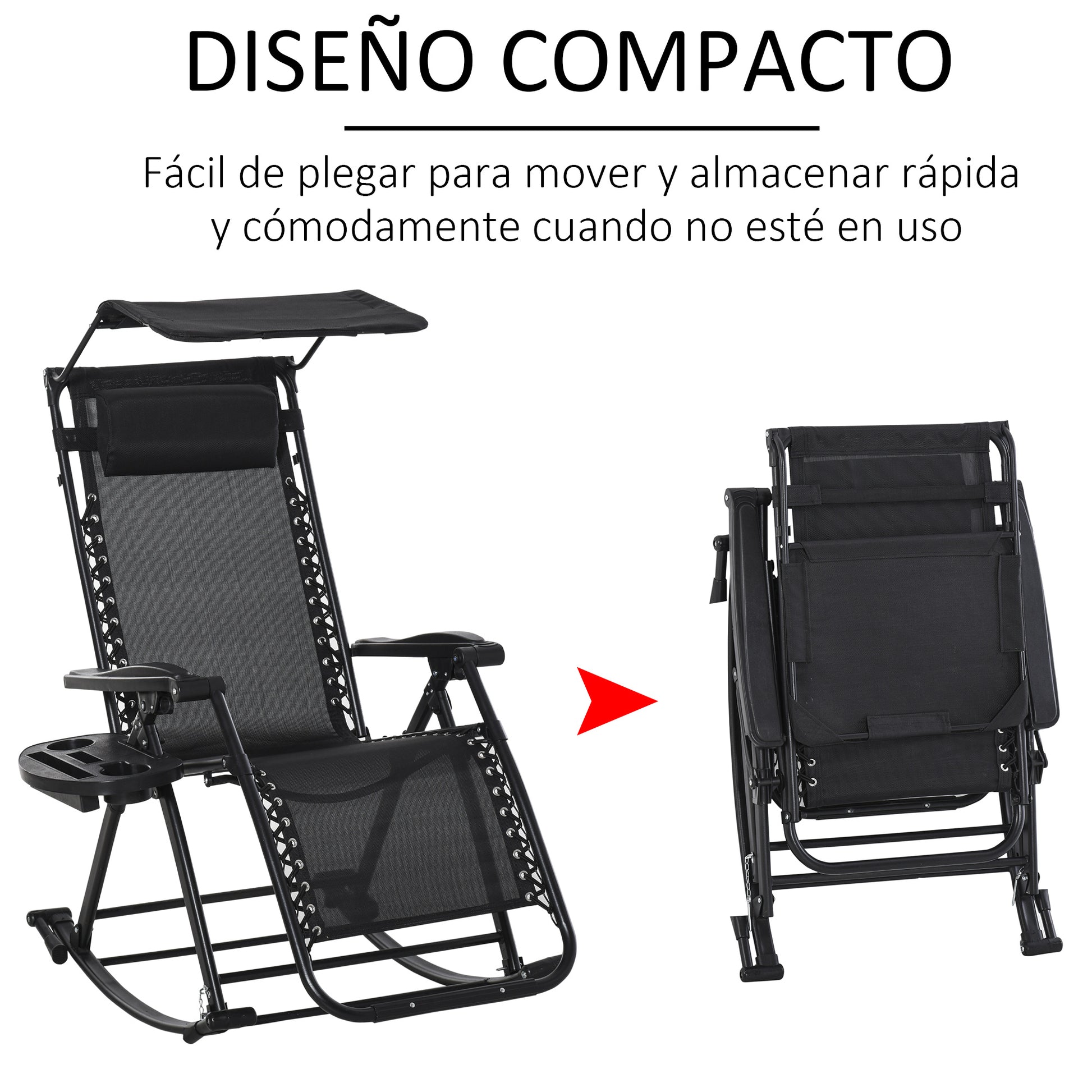 Outsunny Silla Mecedora De Jardín Plegable Con Techo Reposacabezas Extraíble_5