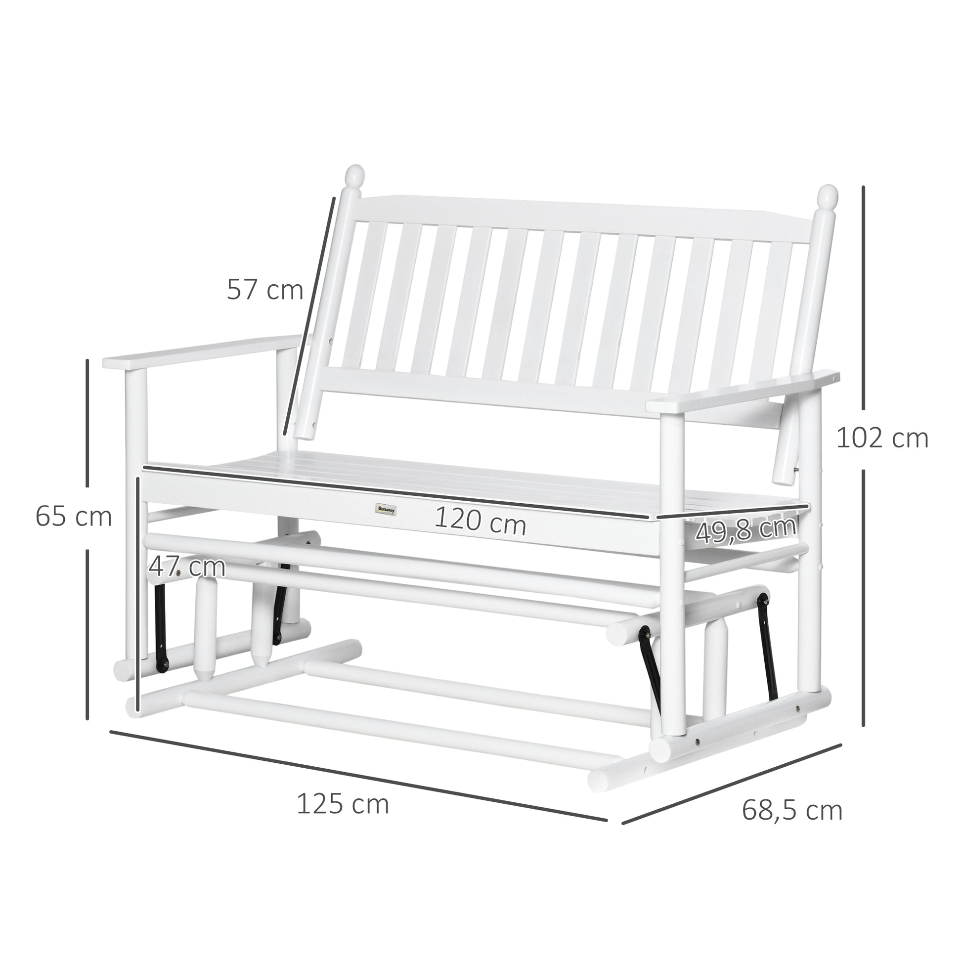Outsunny Banco Mecedora De Jardín De 2 Plazas De Madera Carga Máx. 250 Kg Blanco_2