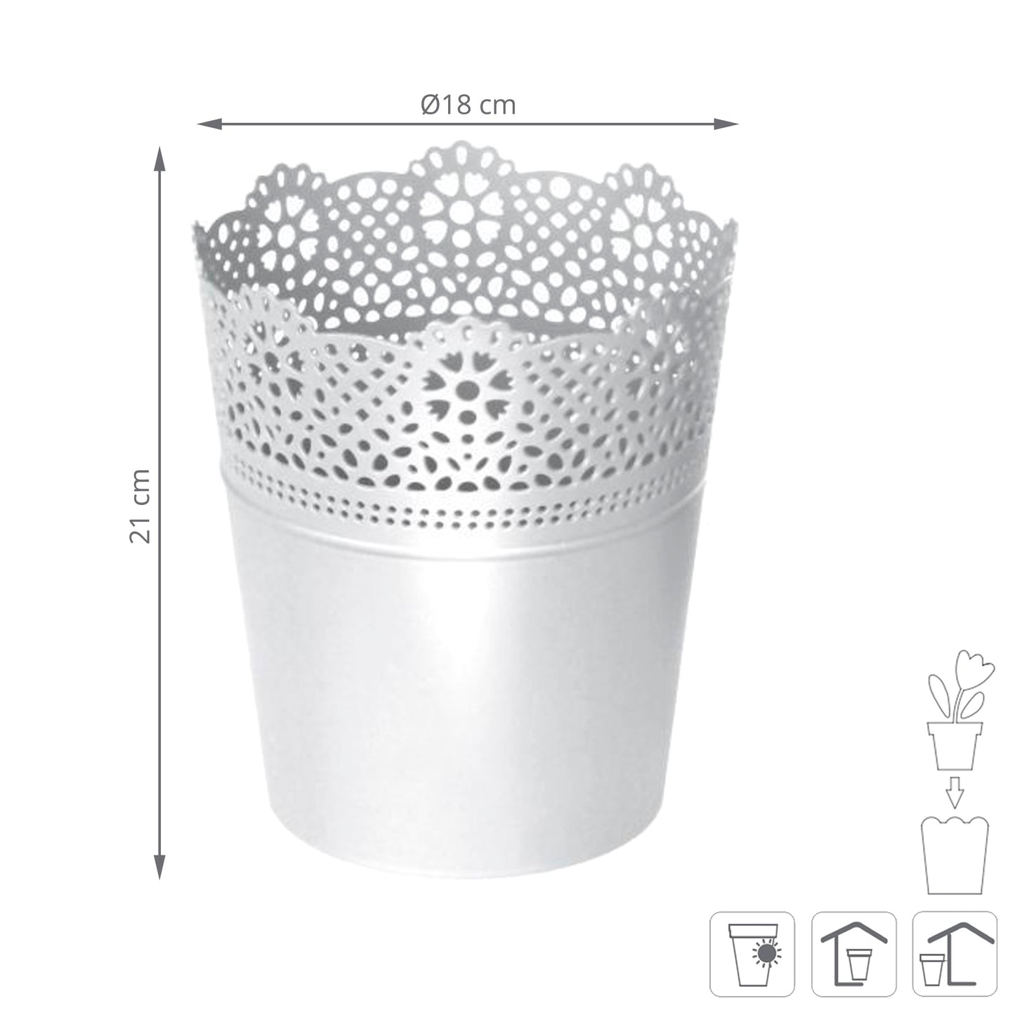 Maceta Lace , Dimensiones (mm) 180x180x210, Color Blanco