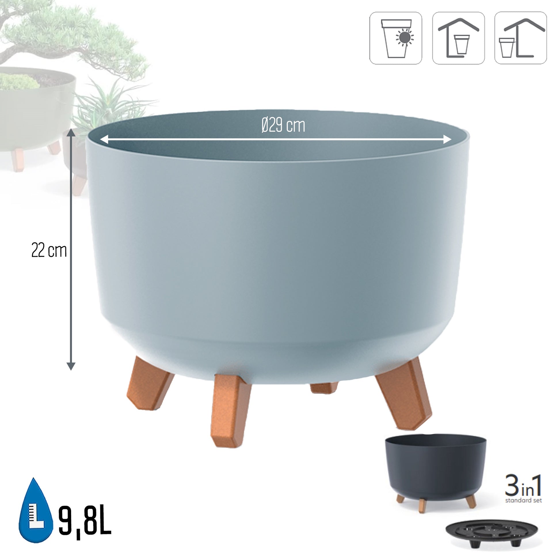 Macetero Color Gris,sin Depósito , Colección Gracia De 29cm X 29cm X 22cm Cm, Capacidad De 9,8 L.