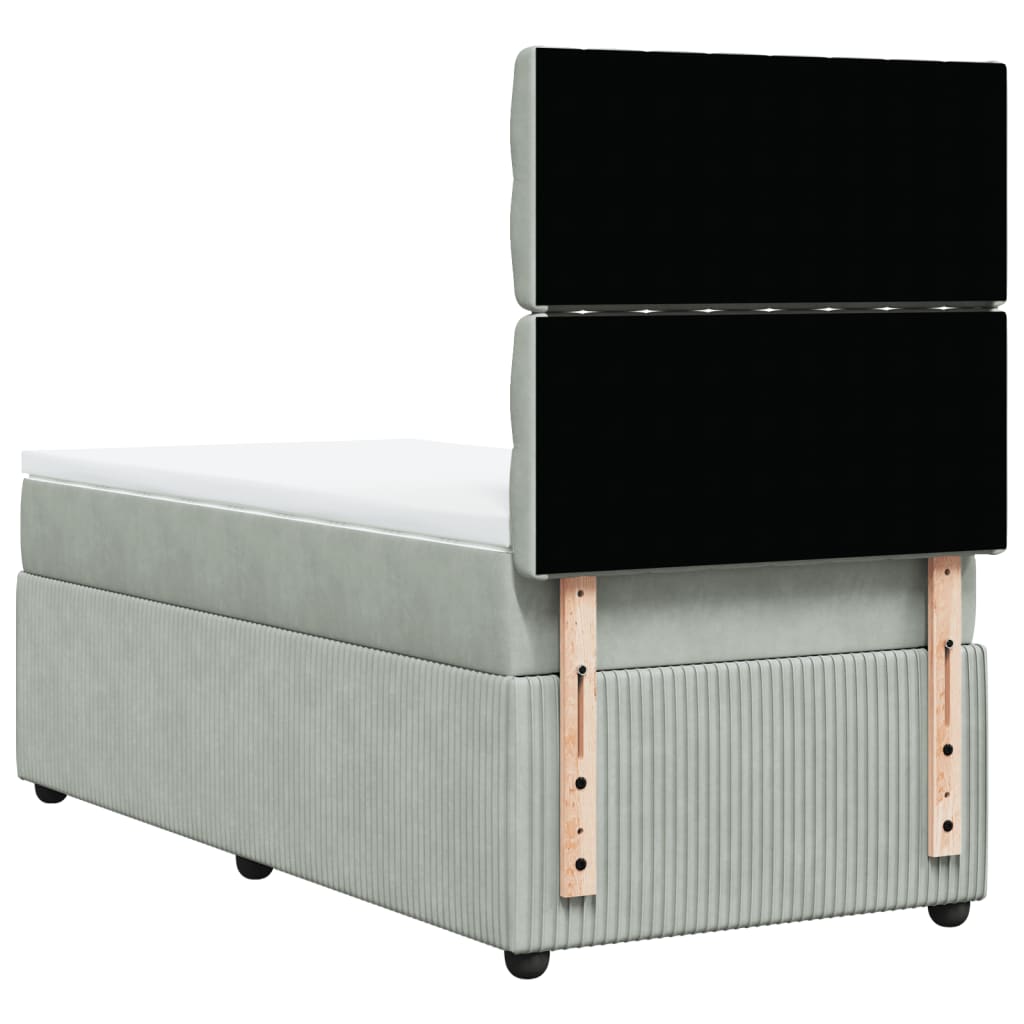 Cama Box Spring Con Colchón Terciopelo Gris Claro 90x190 Cm / Vetonek_2
