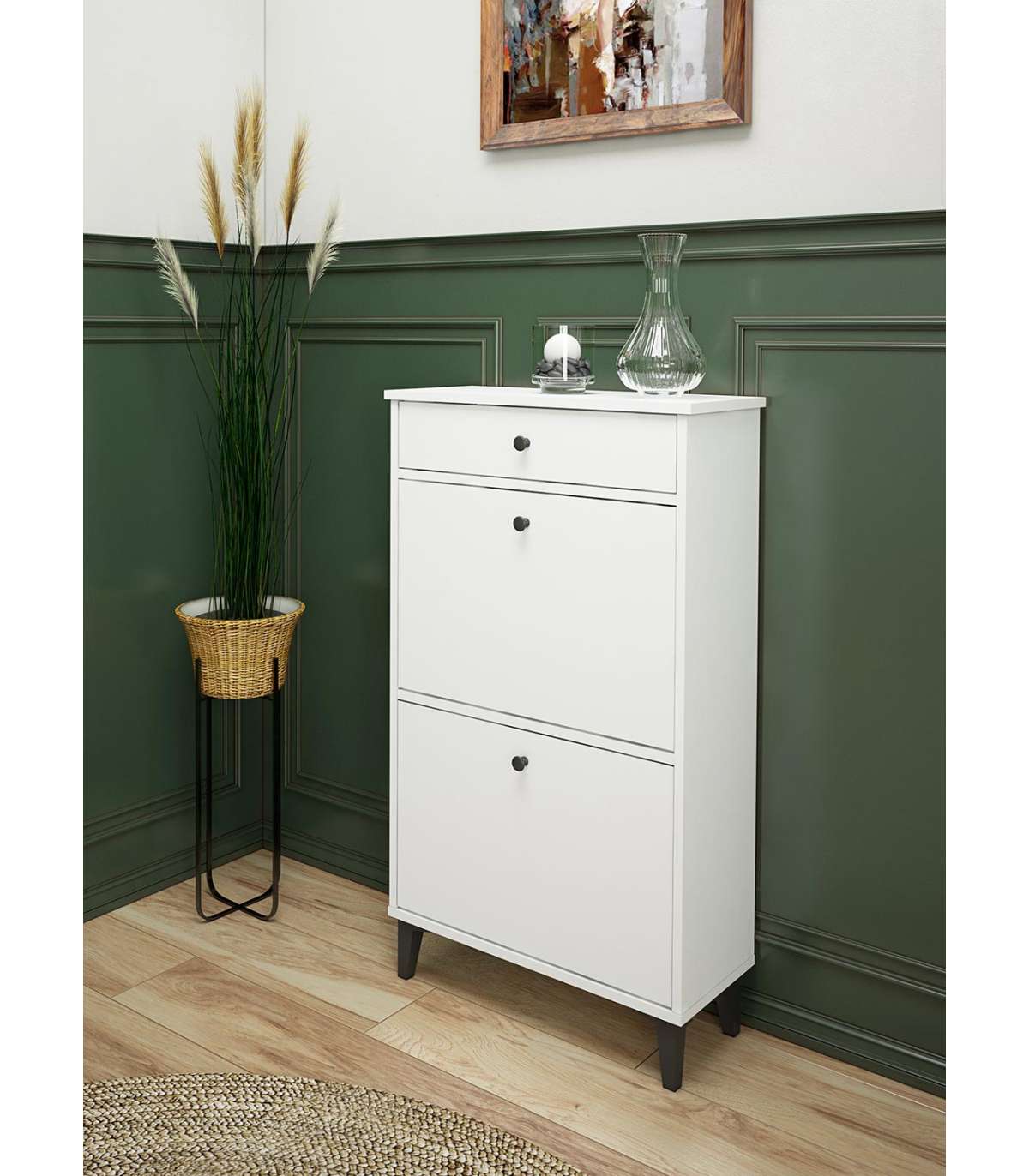 Mueble Zapatero Pili Con 2 Trampones 1 Cajón En Blanco Soft, 61.1cm(ancho) 110cm(altura)_5