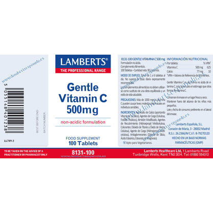 Vitamina C suave 500mg, Lamberts, 100 comprimidos