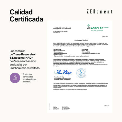 Trans-Resveratrol e NAD+ Lipossomal Zenement 90 Cápsulas