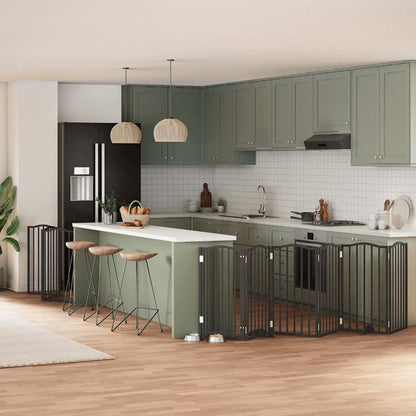 Vidaxl Puerta Para Perros Plegable 9 Paneles Madera Álamo Negra 450 Cm_1