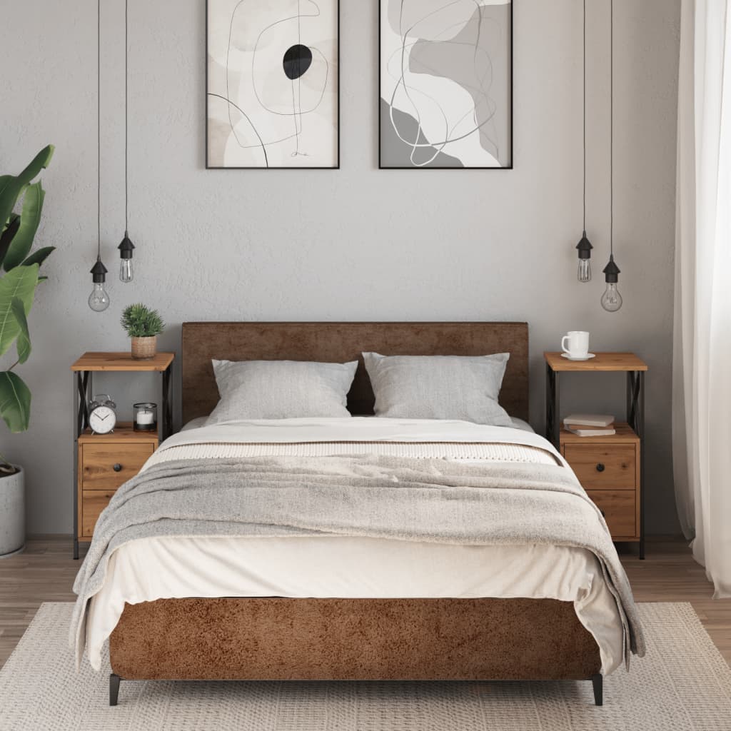 Mesitas Noche 2 Ud Madera Ingeniería Roble Artisan 34x35,5x70cm_1