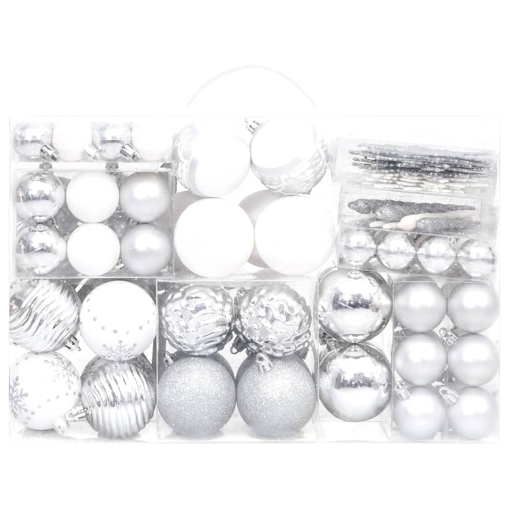 Vidaxl Juego De Adornos De Navidad De 108 Piezas Plateado Y Blanco_1