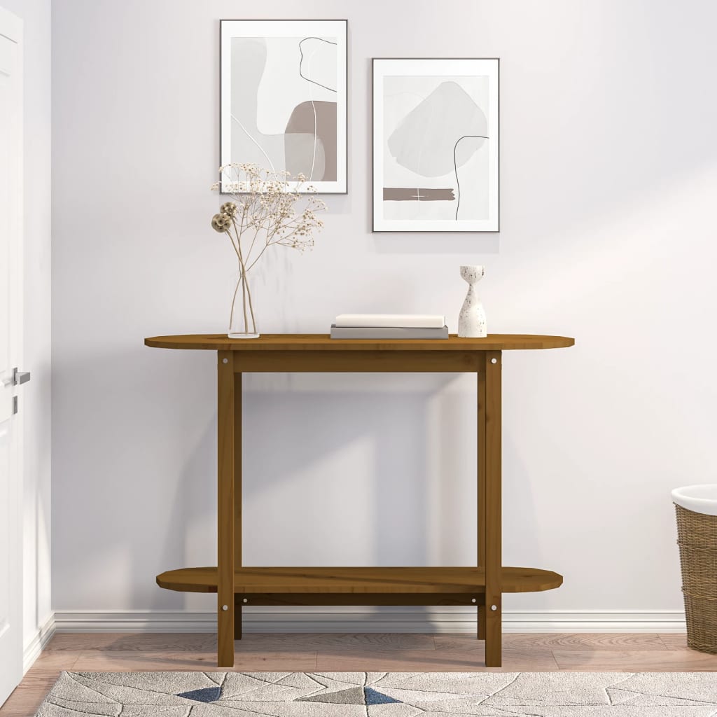 Mesa Consola De Madera Maciza De Pino Marrón Miel 110x40x80 Cm_1