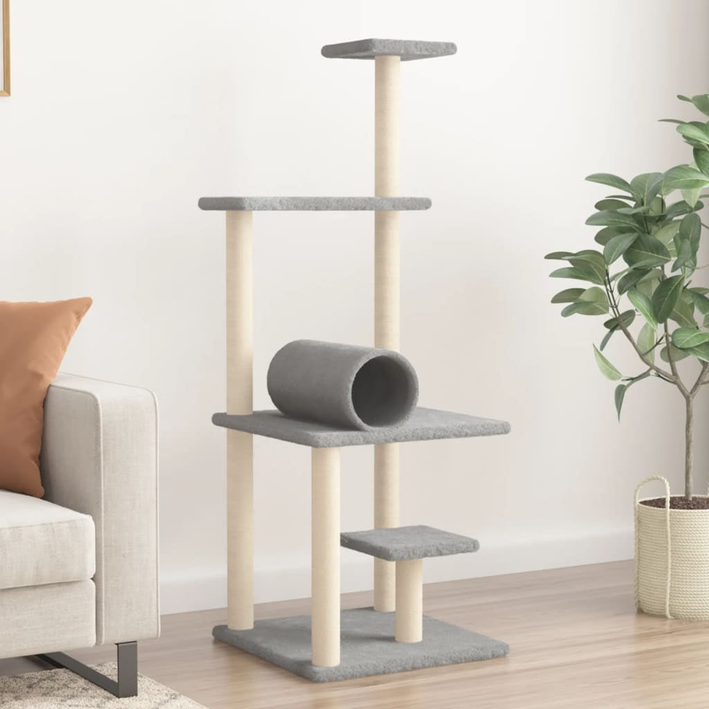 Vidaxl Rascador Para Gatos Con Postes De Sisal Gris Claro 136 Cm_1