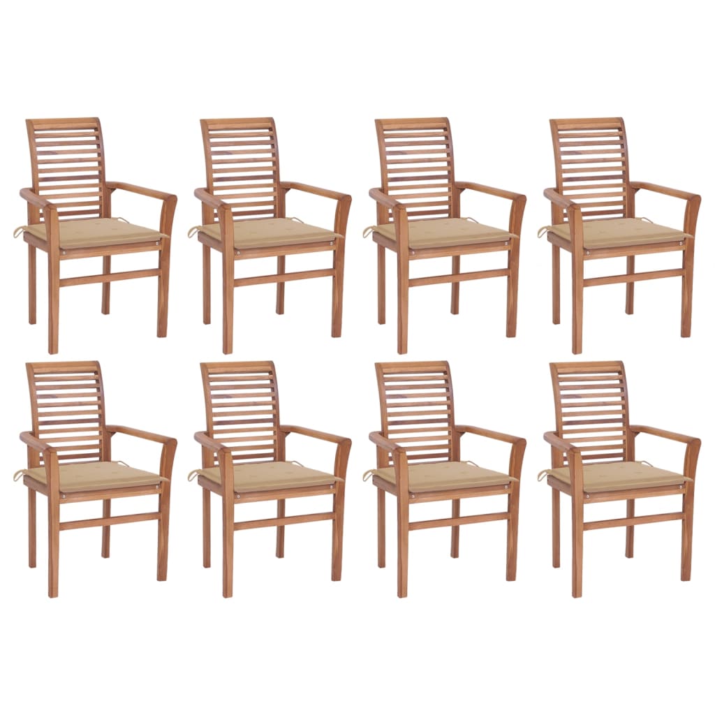 Vidaxl Sillas De Comedor 8 Unidades Madera De Teca Con Cojines Beige_0