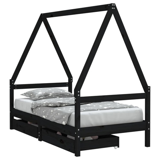 Vidaxl Estructura Cama Infantil Y Cajones Madera Pino Negro 80x160 Cm_0