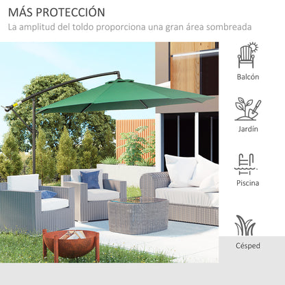 Outsunny Parasol Excéntrico Ø300 Cm Inclinable Con Manivela Para Jardín Verde_5