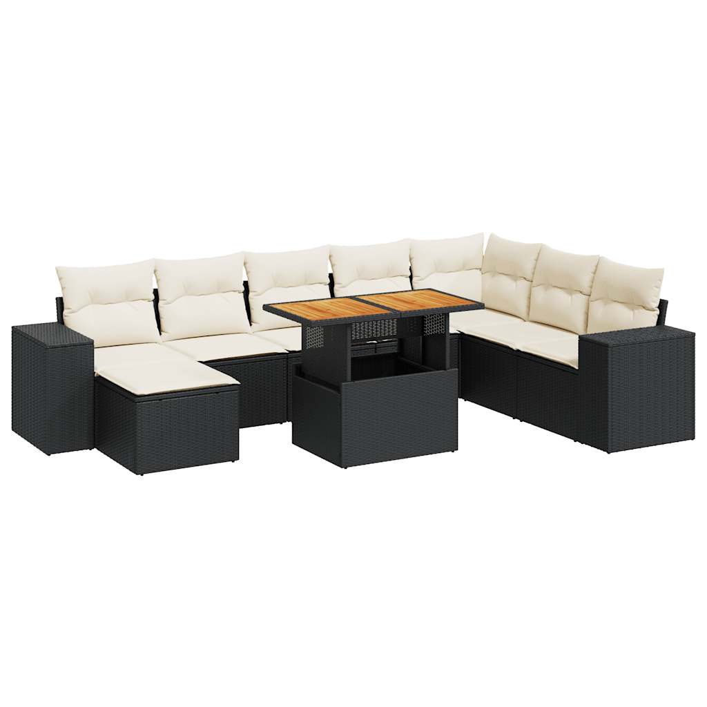 Set Sofás Jardín Y Cojines 9 Pzas Ratán Sintético Acacia Negro / Vetonek_4