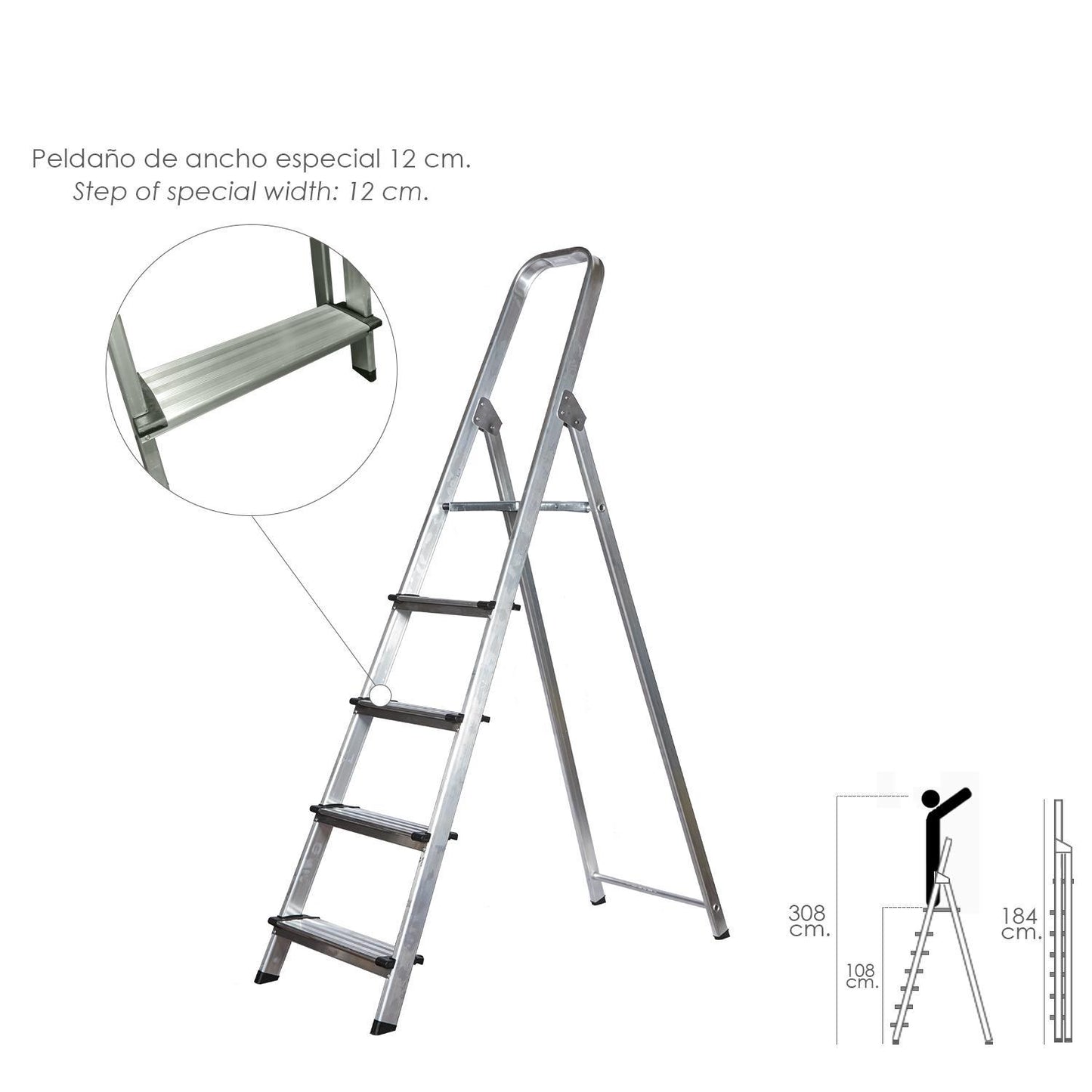 Escalera Doméstica Aluminio Profesional 5 Peldaños 12 Cm Grosor._0
