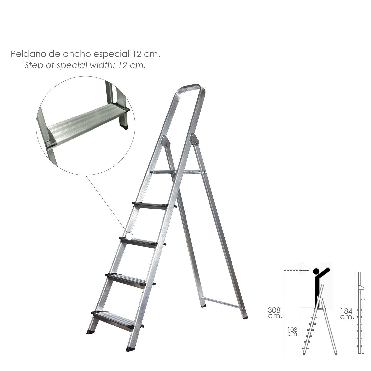 Escalera Doméstica Aluminio Profesional 5 Peldaños 12 Cm Grosor._0