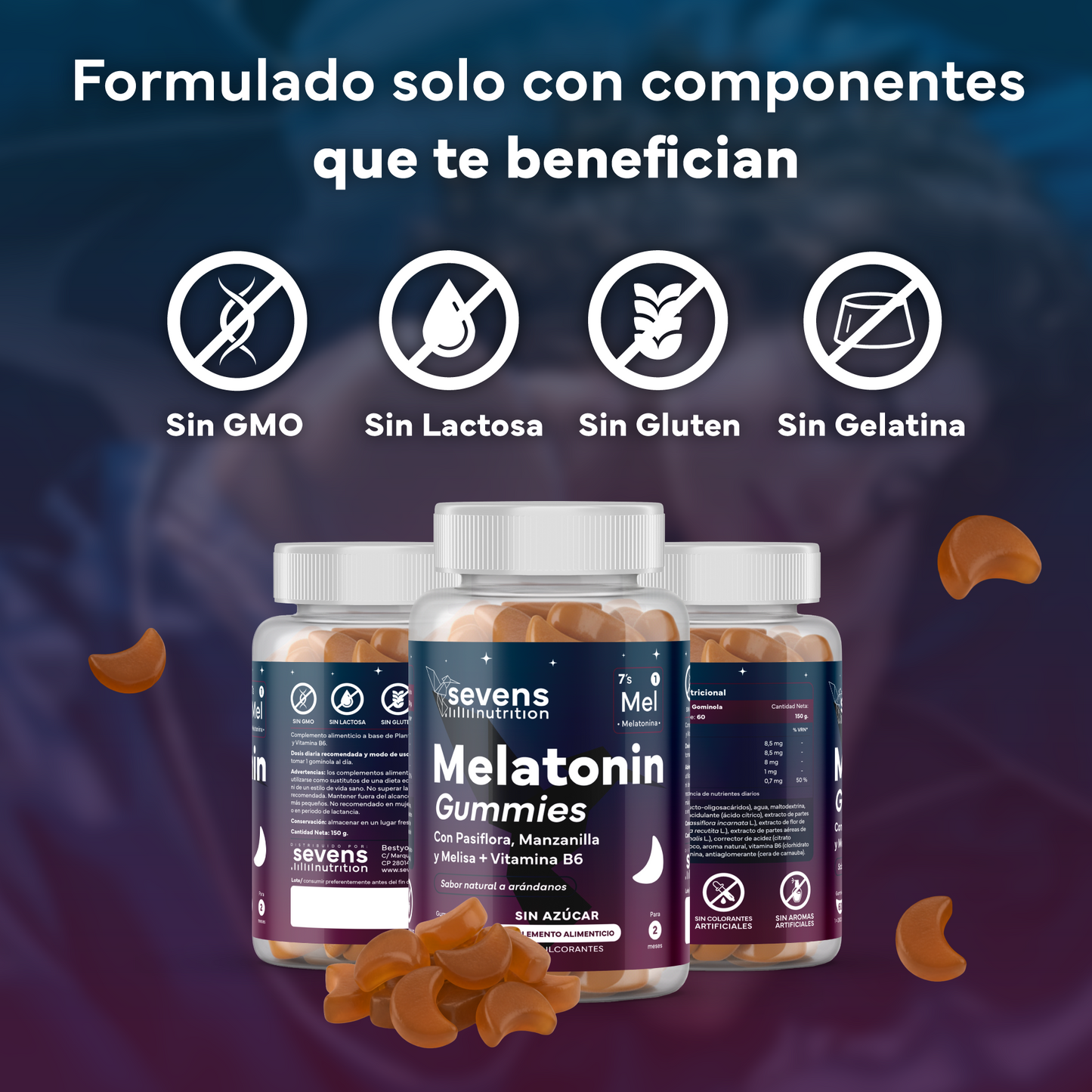 Melatonina En Gominolas Con Pasiflora, Manzanilla Y Melisa + Vitamina B6 Sin Azúcar De Sevens Nutrition_3