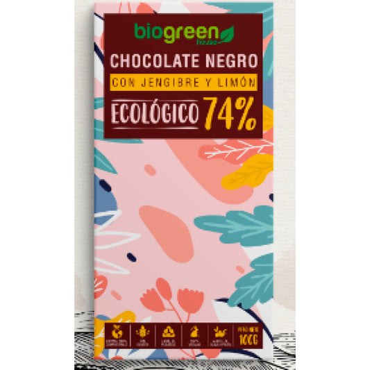 Tableta Chocolate Negro 74% Ecológico 100 Gr Jengibre - Limón_0