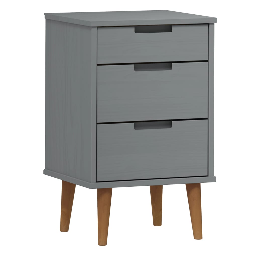 Mesita De Noche Molde Madera Maciza De Pino Gris 40x35x65 Cm_0