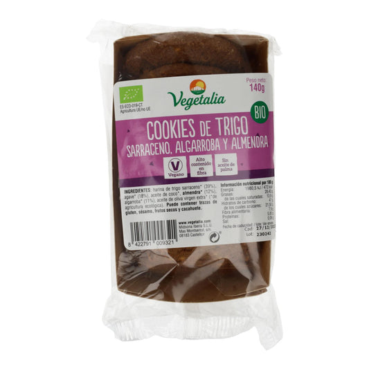Bolachas biológicas Vegetalia de trigo sarraceno, alfarroba, amêndoa e agave 140 g